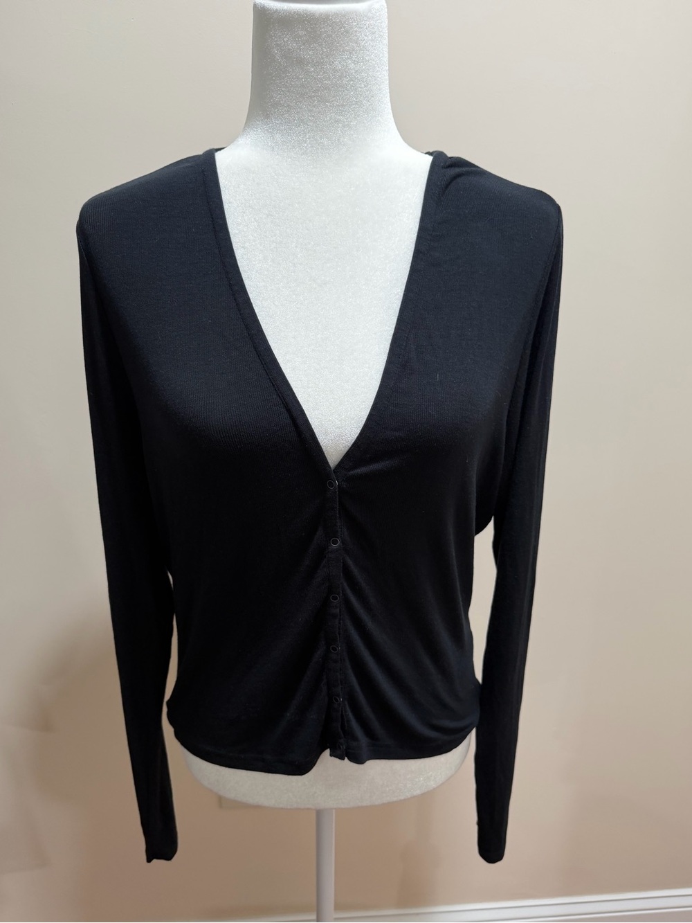 Lunya Black Ribbed Modal Blend Good in Bed Snap Front Long Sleeve Cardigan Top M